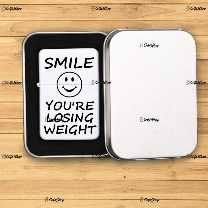 Smile you are losing weight, bricheta metalica gravata laser cu mesaj